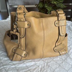 Tignanello Camel Tan Pebbled Leather Satchel Handbag Purse ECU